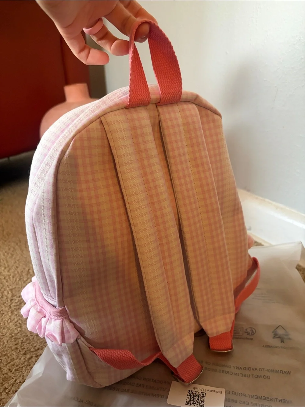 Personalized Pink Gingham Kids Backpack - Custom Name
